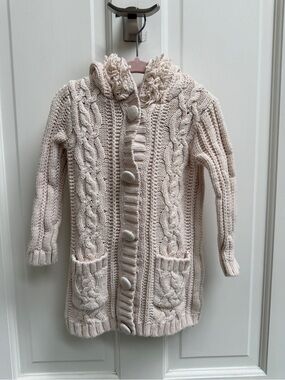 Maggie & Zoe Girls 2T Light Cream Cable Knit Hooded Cardigan Long Heavy Sweater